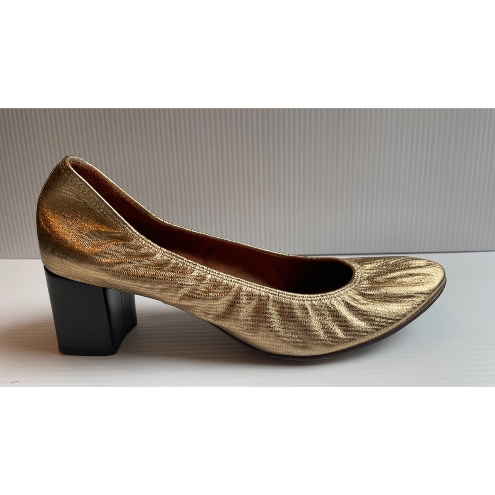 Lavin Paris Slip On Block Heels Scrunch Ballet Gold Metallic Pump US 8 EU 39
